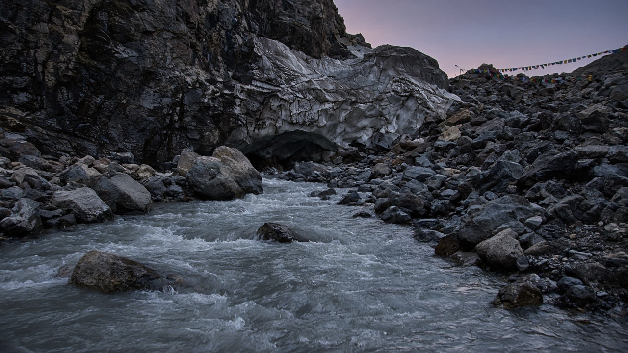 A glacial source in the spirit of Gomukh. Still made for this edition; no people.